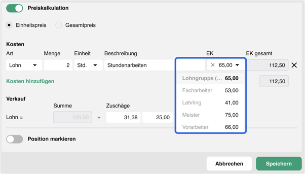 Lohngruppen in der Kalkulation