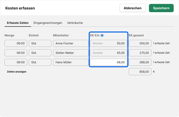 Lohngruppe in der Nachkalkulation verwenden