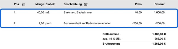 Rabatt auf Positionen