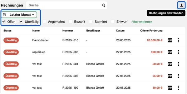 Rechnungsübersicht